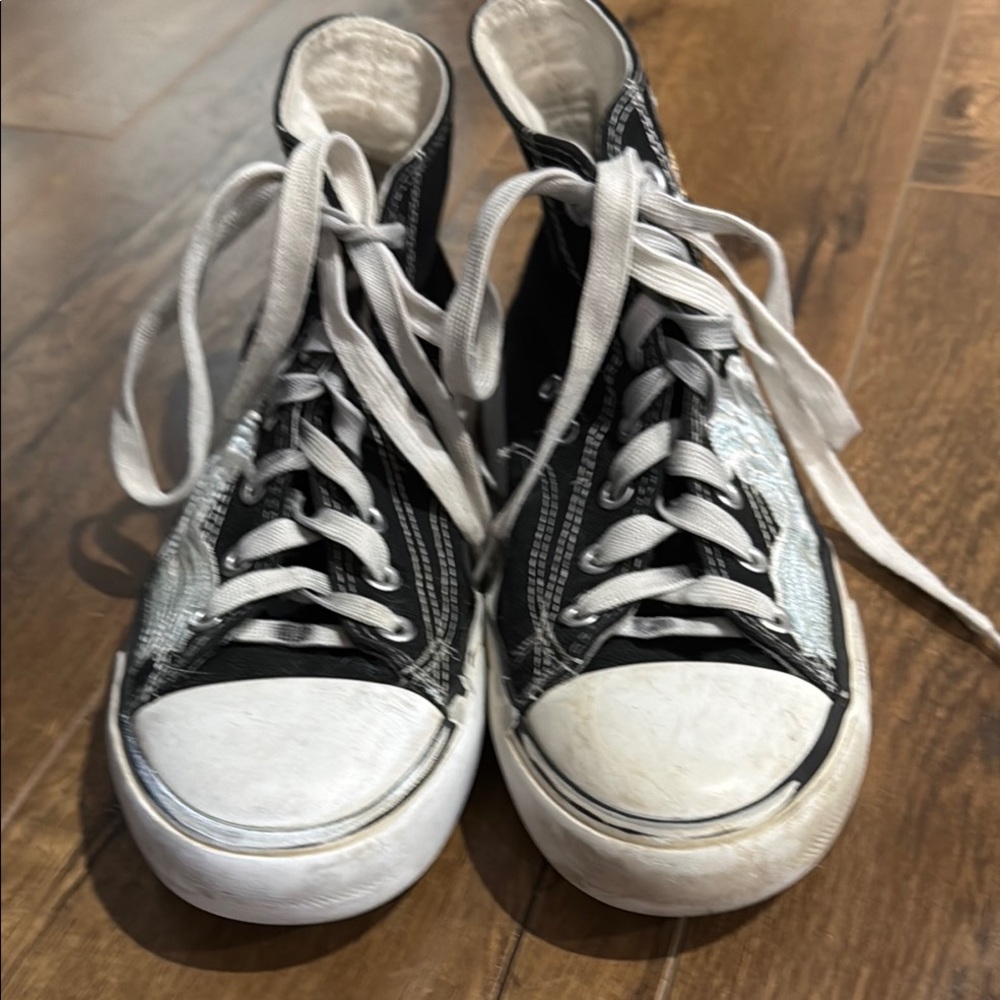 Kids Black and White High-Top Sneakers